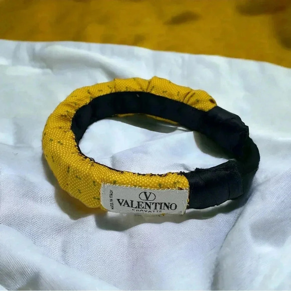 Handcrafted Crown Upcycled Yellow Bowtie Valentino Tie Headband Hair Accessory - Picture 5 of 8